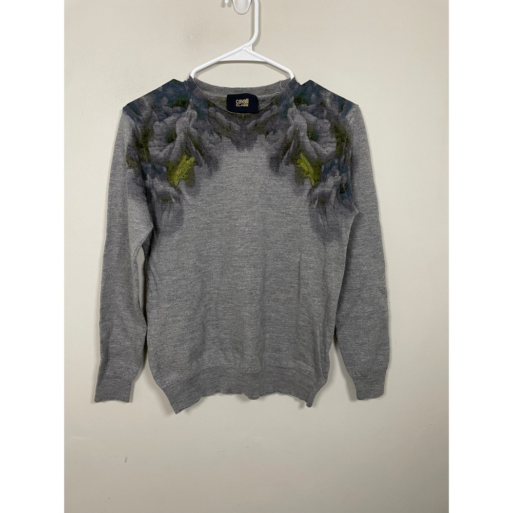 Cavalli Class Wool Floral Crewneck Sweater Size Medium Luxury Fall Cozy Knit